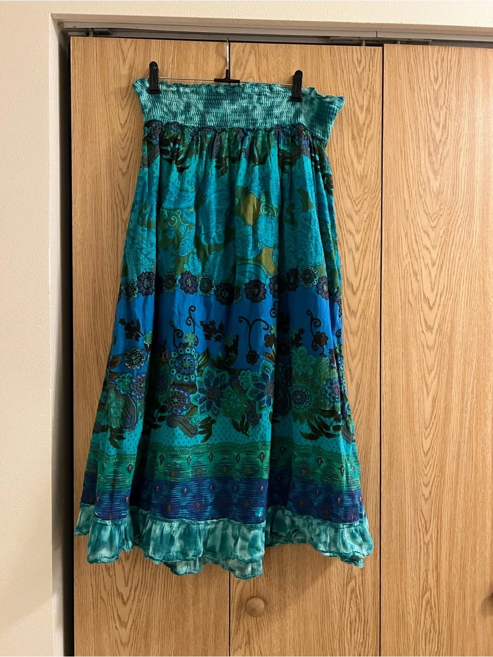 Teal Floral Smocked Maxi Skirt - Women